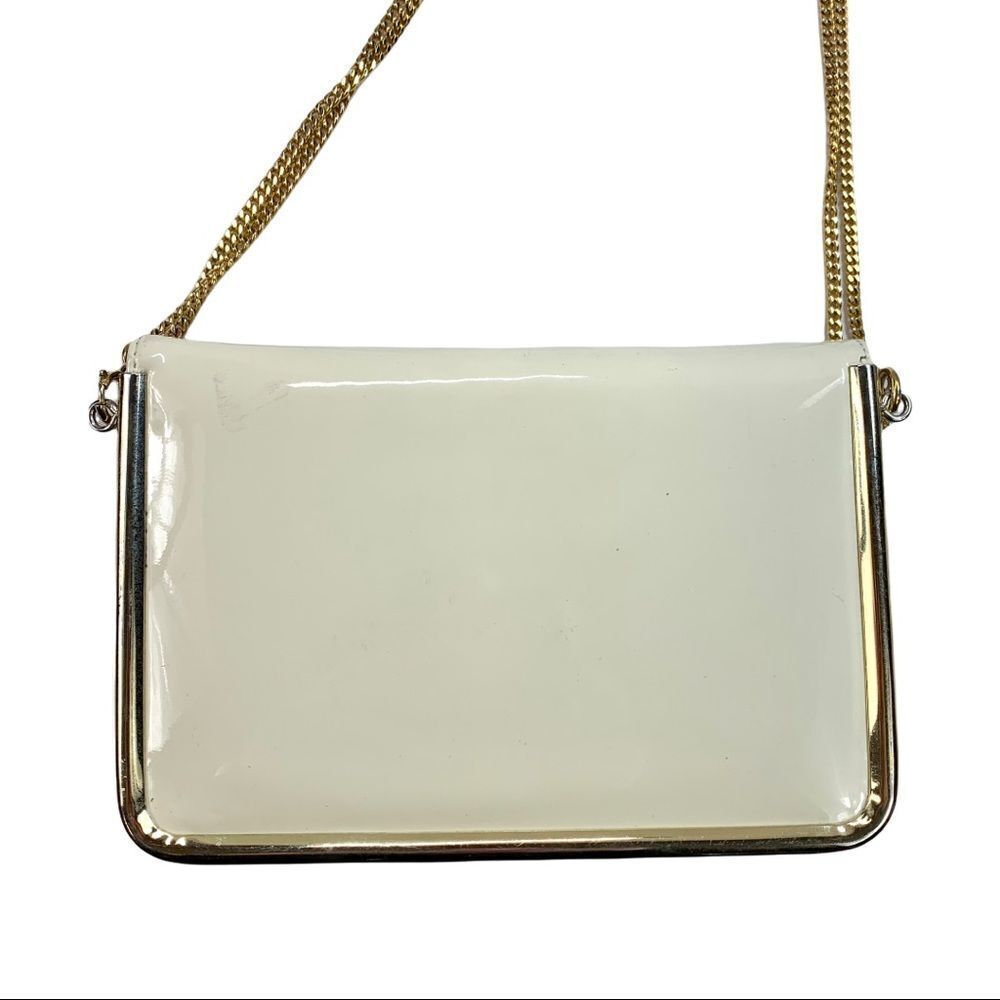 🔵Robert Bestien Ivory Patent Leather Bag Purse Shoulder Chain Strap Vtg - Picture 7 of 10
